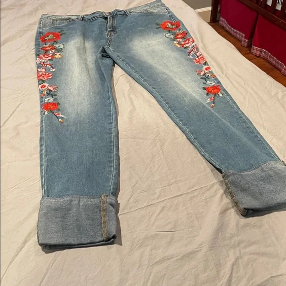 VENUS Blue Skinny Jeans with Red Floral Embroidery - Picture 6 of 11